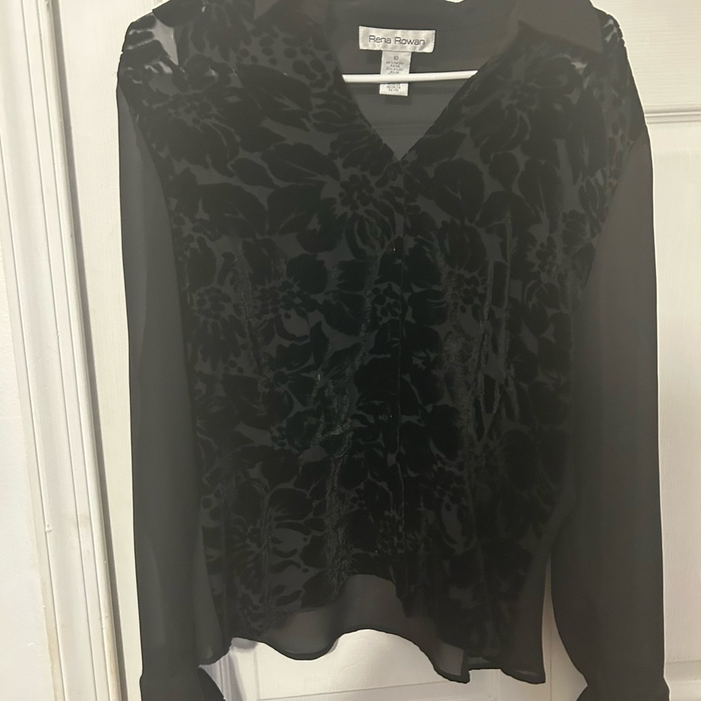 Rena Rowan Sheer Black Floral Blouse